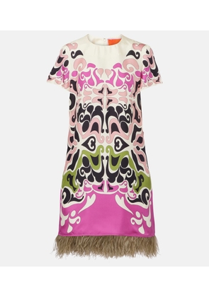 La DoubleJ Mini Swing feather-trimmed silk minidress