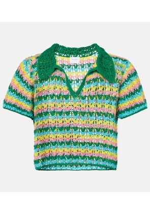 Anna Kosturova Striped crochet cotton polo shirt