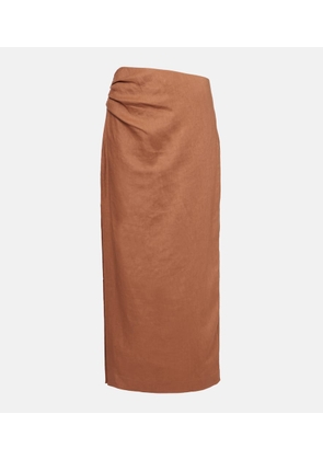 SIR Asymmetric ruched linen midi skirt