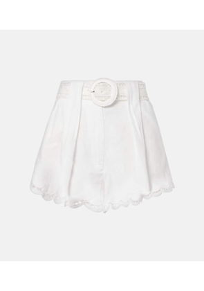 Farm Rio Broderie anglaise high-rise linen shorts