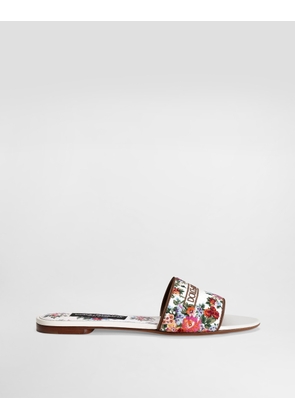 Dolce & Gabbana Nappa Leather Flat Slippers With Embroidery - Woman Slides And Mules White 37