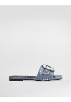 Dolce & Gabbana Patchwork Denim Slides With Rhinestone Buckle - Woman Slides And Mules Blue Denim 37.5