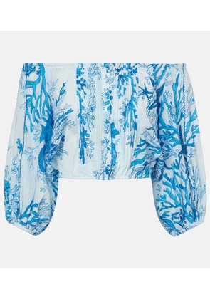 Poupette St Barth Bova printed off-shoulder cotton top