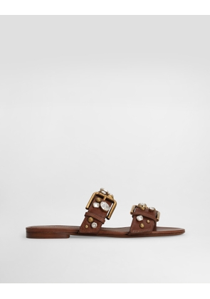Dolce & Gabbana Cowhide Embellished Flat Slippers - Woman Slides And Mules Multicolor 38