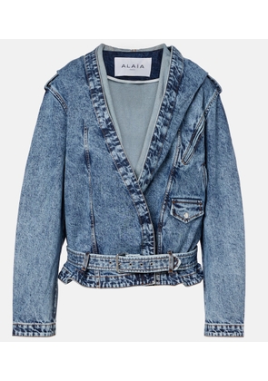 Alaia Belted hooded denim jacket