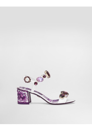 Dolce & Gabbana Patent Leather Sandal With Jewel Embroidery - Woman Sandals And Wedges Multicolor 40