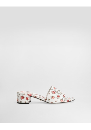 Dolce & Gabbana Printed Calfskin Mules With Little Roses Print - Woman Sandals And Wedges Multicolor 37.5