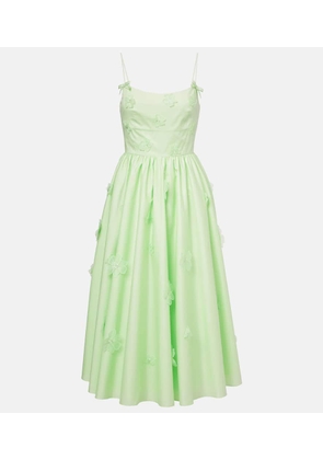 Self-Portrait Floral-applique cotton poplin midi dress