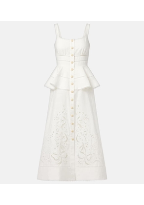 Self-Portrait Peplum linen and cotton midi dress