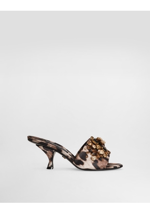 Dolce & Gabbana Leopard-print Satin Mules With Embellishments - Woman Slides And Mules Animal Print 39