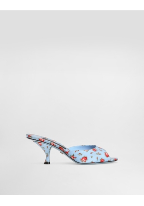 Dolce & Gabbana Keira Satin Mules With Little Roses Print - Woman Sandals And Wedges Multicolor 37.5
