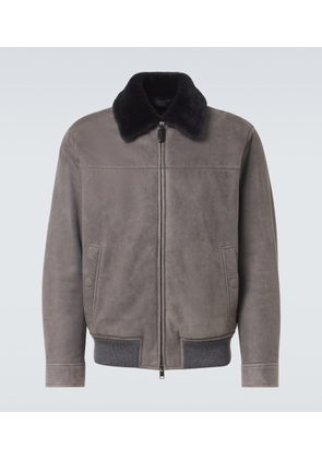 Brioni Shearling-trimmed suede bomber jacket