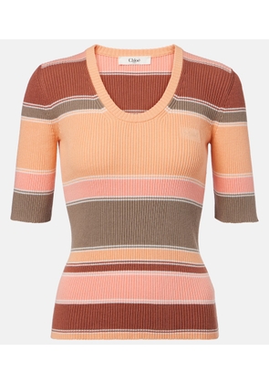 Chloe Striped ribbed-knit cotton top