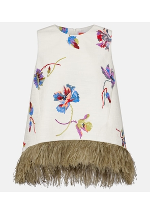 La DoubleJ La Scala feather-trimmed cotton top