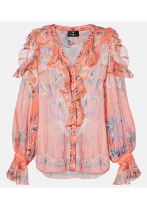Etro Printed ruffled silk blouse