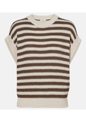 Brunello Cucinelli Sequined striped cotton-blend sweater vest