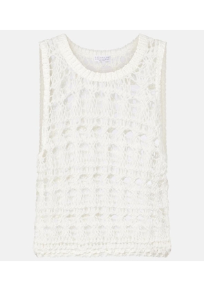 Brunello Cucinelli Open-knit jute and cotton-blend top