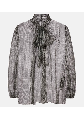 Dolce&Gabbana Tie-neck herringbone silk chiffon blouse