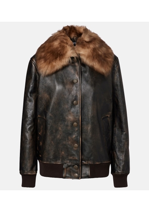 Dolce&Gabbana Shearling-trimmed leather bomber jacket