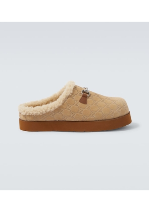 Gucci GG shearling-trimmed suede mules