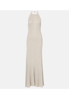 Tom Ford Ribbed-knit halterneck lame maxi dress