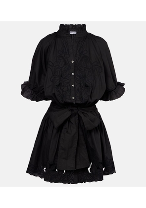 Juliet Dunn Embroidered cotton poplin minidress