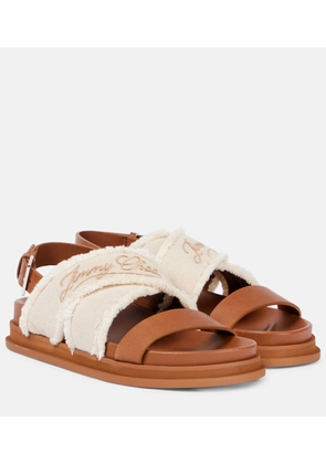 Jimmy Choo Joa embroidered canvas and leather sandals