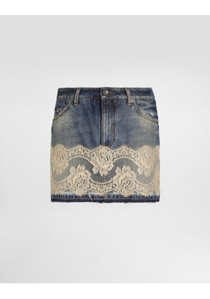 Dolce & Gabbana Denim Skirt With Lace - Woman Denim And Jeans Multi-colored 42