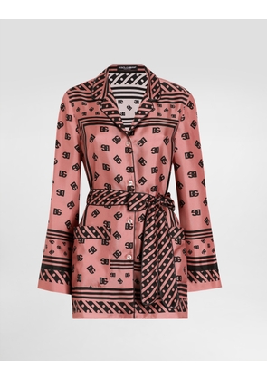 Dolce & Gabbana Silk Twill Pajama Shirt With All-over Dg Logo Scarf Print - Woman Shirts And Tops Pink 40