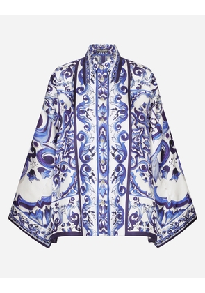 Dolce & Gabbana Majolica-print Twill Shirt With Slits - Woman Shirts And Tops Blue Silk 42