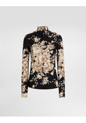Dolce & Gabbana Rose-print Charmeuse Shirt - Woman Shirts And Tops Print 42