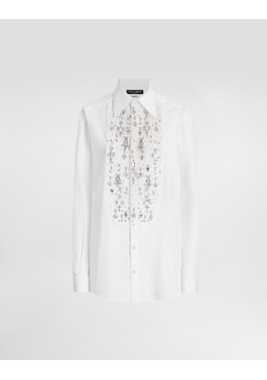 Dolce & Gabbana Cotton Tuxedo Shirt With Rhinestone-embroidered Shirt Front - Woman Shirts And Tops White Cotton 42