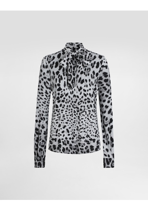 Dolce & Gabbana Leopard-print Charmeuse Shirt With Pussy-bow - Woman Shirts And Tops Print Silk 40