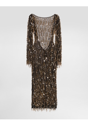 Dolce & Gabbana Long Dress With Fringe And Sequin Embroidery - Woman Dresses Multi-colored 42