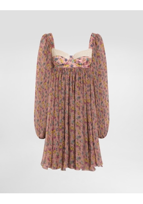 Dolce & Gabbana Small Floral-print Chiffon Dress With Lace - Woman Dresses Multicolor 44