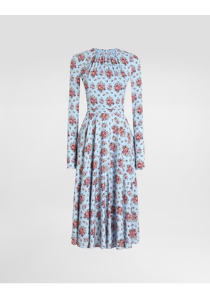 Dolce & Gabbana Small Flower Bouquets-print Long Charmeuse Dress - Woman Dresses Multicolor 52