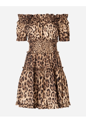 Dolce & Gabbana Short Leopard-print Poplin Dress - Woman Dresses Animal Print 46
