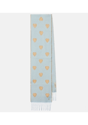 Valentino Heart fringed wool-blend scarf