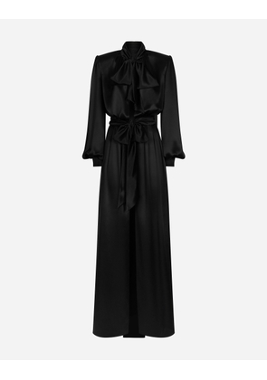 Dolce & Gabbana Long Silk Satin Dress With Front Slit - Woman Dresses Black 38