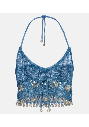Rabanne Crochet embellished lame crop top