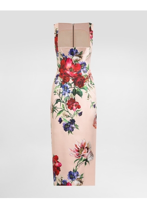 Dolce & Gabbana Satin Calf-length Sheath Dress With Floral Print - Woman Dresses Print 44