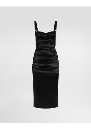 Dolce & Gabbana Draped Calf-length Dress With Bra-style Detailing - Woman Dresses Black Satin 44