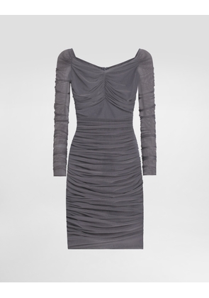 Dolce & Gabbana Short Light Tulle Dress With Draping - Woman Dresses Gray 44