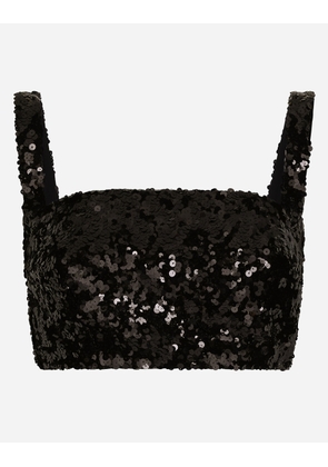 Dolce & Gabbana Sequined Crop Top With Straps - Woman Shirts And Tops Black 36
