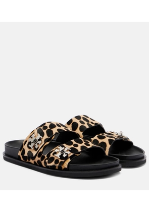 Tory Burch Turnlock leopard-print calf hair slides