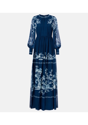 Erdem Floral ruched silk gown