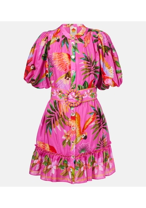 Farm Rio Printed belted cotton-blend midi dress