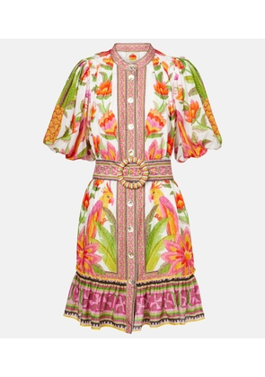 Farm Rio Printed belted cotton-blend minidress