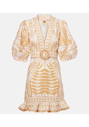 Farm Rio Printed belted linen minidress