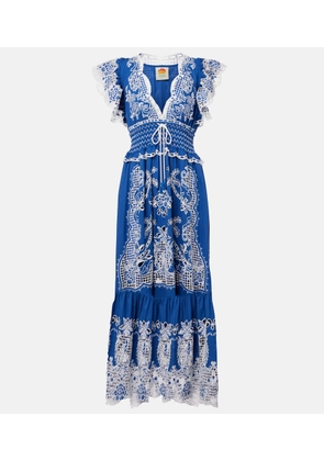 Farm Rio Embroidered linen-blend maxi dress